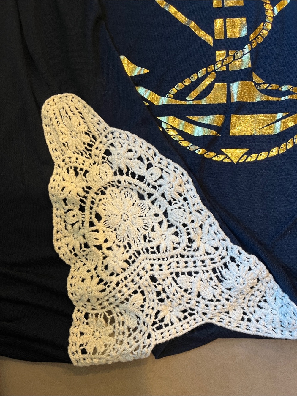 Free Kisses Navy Blue Anchor Scoop Neck Crochet Lace Panels - Picture 4 of 9
